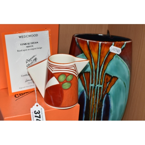 374 - THREE PIECES OF WEDGWOOD 'CLARICE CLIFF COLLECTION' AND AN ANITA HARRIS VASE, comprising Wedgwood 'C... 