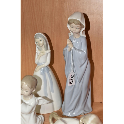 375 - A GROUP OF LLADRO, NAO AND SIMILAR SPANISH PORCELAIN FIGURES, comprising Lladro Angel Praying no 453... 