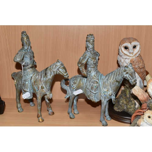 378 - A GROUP OF CERAMICS, METALWARE AND OWL FIGURES, comprising four pieces of Royal Crown Derby 'Derby P... 