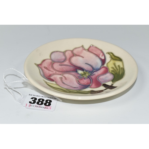 388 - A MOORCROFT POTTERY MAGNOLIA TRINKET DISH, tube lined in pink Magnolia pattern on a cream ground, im... 