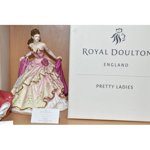 393 - FOUR ROYAL DOULTON FIGURES, comprising a boxed Grace HN5248 'Figure of the Year 2009', a boxed Prett... 