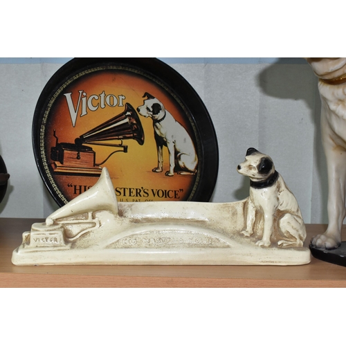 403 - A GROUP OF VICTOR HIS MASTER'S VOICE ADVERTISING ITEMS, comprising a resin figure of Nipper the dog,... 