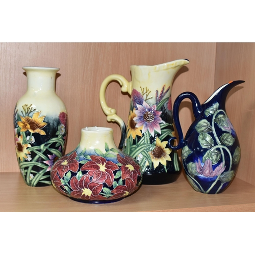 405 - FOUR PIECES OF OLD TUPTON WARE, comprising a jug and a vase in Summer Bouquet pattern, a squat vase ... 