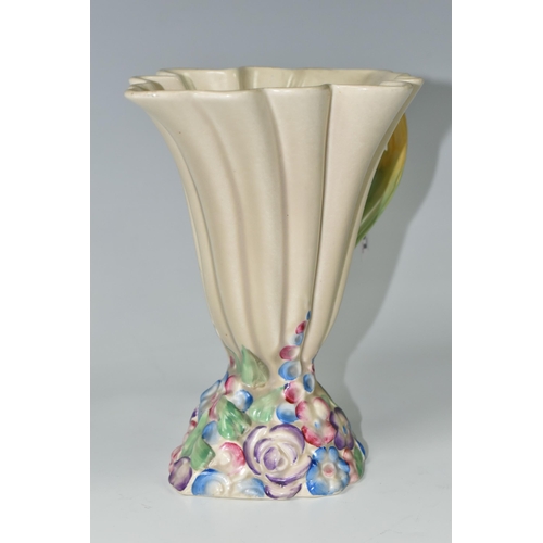 407 - A CLARICE CLIFF 'MY GARDEN' JUG, of conical fluted form with floral base, bearing an indistinct blue... 