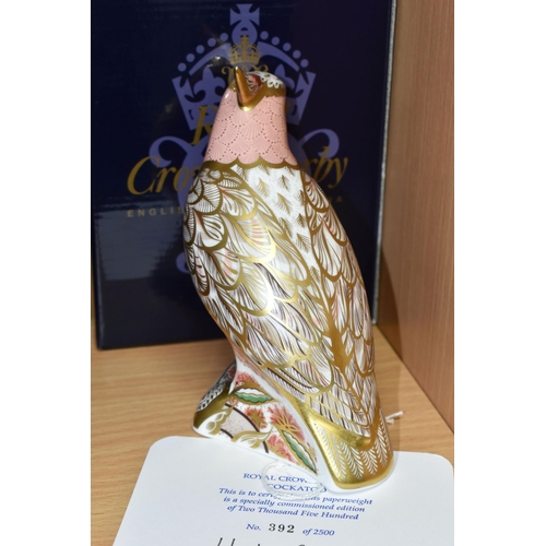 421 - A LIMITED EDITION ROYAL CROWN DERBY COCKATOO PAPERWEIGHT, with certificate of authenticity and origi... 