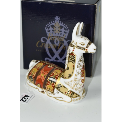 422 - A BOXED ROYAL CROWN DERBY LLAMA PAPERWEIGHT, a 2001 exclusive for the Royal Crown Derby Collectors G... 