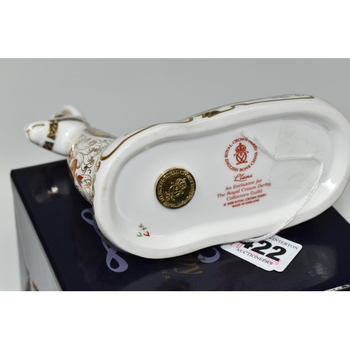 422 - A BOXED ROYAL CROWN DERBY LLAMA PAPERWEIGHT, a 2001 exclusive for the Royal Crown Derby Collectors G... 