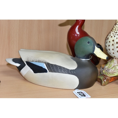 423 - TWO BESWICK BIRD SCULPTURES, a Cuckoo, model 2315 and a Song Thrush, model 2308, impressed marks to ... 