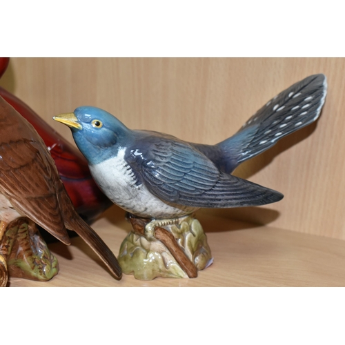 423 - TWO BESWICK BIRD SCULPTURES, a Cuckoo, model 2315 and a Song Thrush, model 2308, impressed marks to ... 