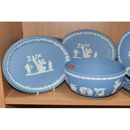 426 - A COLLECTION OF WEDGWOOD BLUE JASPERWARE, comprising a commemorative cabinet plate 'Man On The Moon-... 