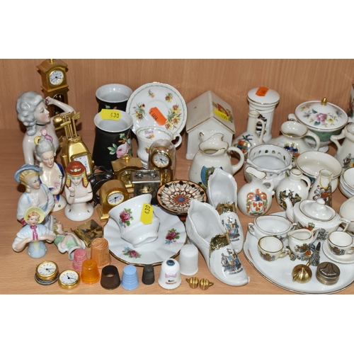 430 - A QUANTITY OF NAMED CERAMICS, comprising six porcelain pin cushion doll tops, a quantity of miniatur... 