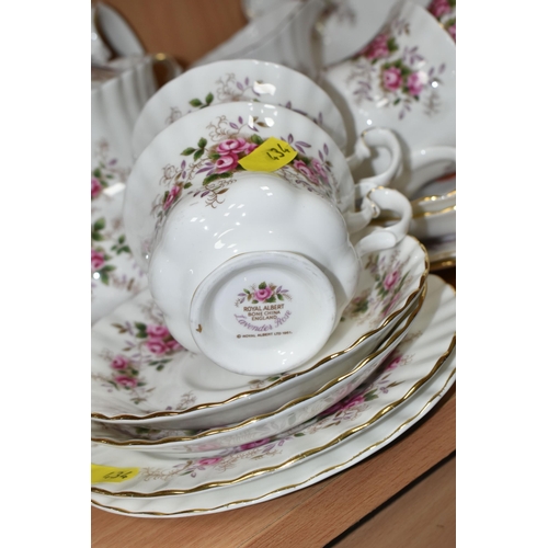 434 - A ROYAL ALBERT 'LAVENDER ROSE' TEA SET, comprising teapot, milk jug, sugar bowl, cake plate, six cup... 