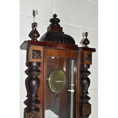 437 - TWO WALL CLOCKS, comprising a Victorian mahogany school/waiting room clock, black painted Roman nume... 