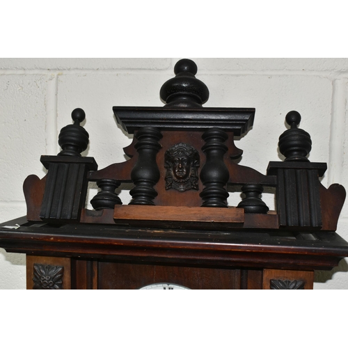 437 - TWO WALL CLOCKS, comprising a Victorian mahogany school/waiting room clock, black painted Roman nume... 