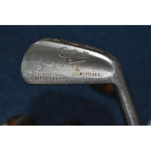 444 - A COLLECTION OF SEVENTEEN VINTAGE GOLF CLUBS, to include woods and drivers etc.