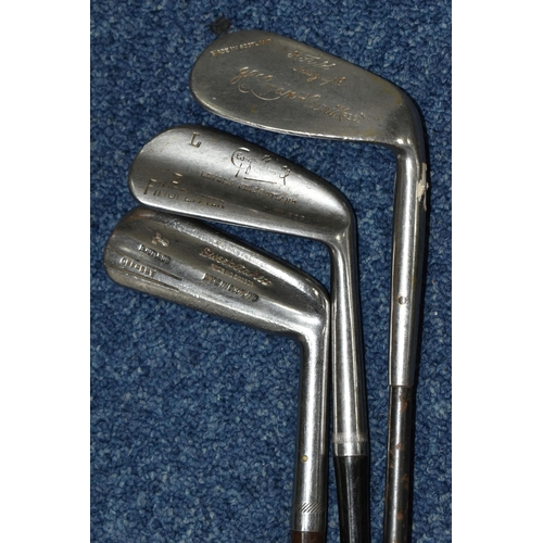 444 - A COLLECTION OF SEVENTEEN VINTAGE GOLF CLUBS, to include woods and drivers etc.