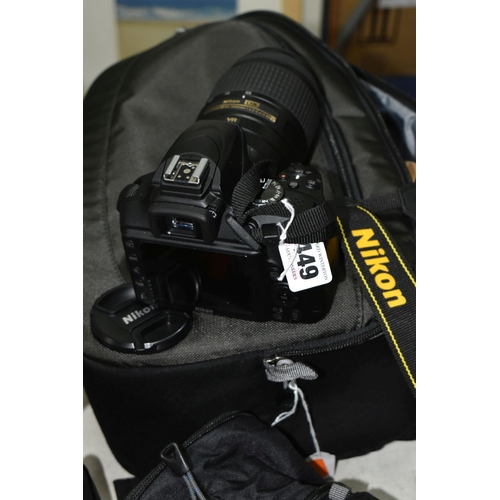 449 - NIKON PHOTOGRAPHIC EQUIPMENT ETC, to include a Nikon D3400 DSLR camera body, a Nikon 55-300mm f4.5-5... 