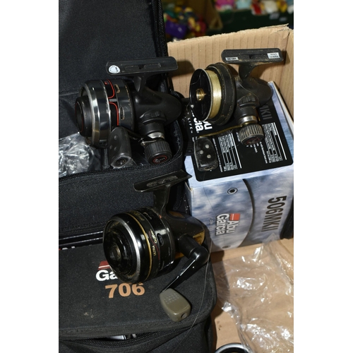 457 - ABU GARCIA CLOSED FACE FISHING REELS, comprising four 506 MKII reels with soft cases, one with a box... 