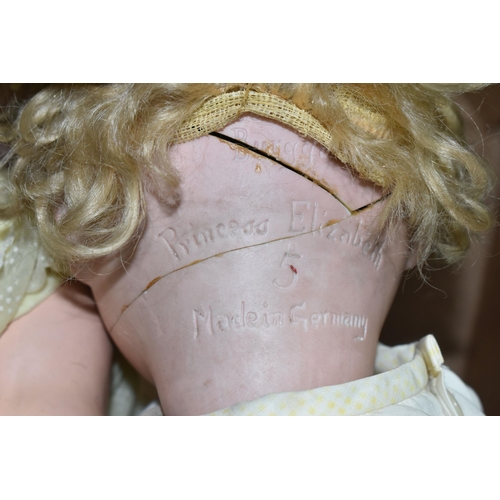 459 - TWO PORZELLANFABRIK BURGGRUB BISQUE HEAD PRINCESS ELIZABETH DOLLS, larger doll marked 'Burggrub Prin... 