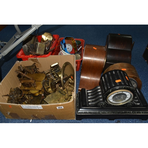 462 - THREE BOXES AND LOOSE CLOCK CASES AND MOVEMENTS ETC, FOR SPARES OR REPAIR, movements include Junghan... 