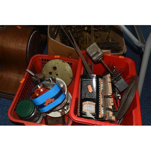 462 - THREE BOXES AND LOOSE CLOCK CASES AND MOVEMENTS ETC, FOR SPARES OR REPAIR, movements include Junghan... 