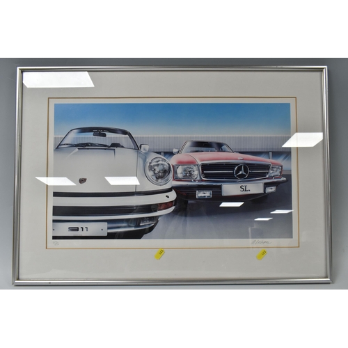 463 - FIVE FRAMED PRINTS, comprising a limited edition motoring print, numbered 1271/1500 and signed G Fri... 