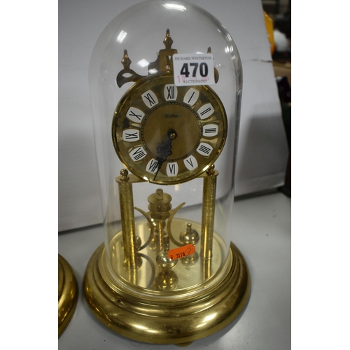 470 - TWO DOMED ANNIVERSARY CLOCKS, comprising a J Kaiser celestial themed anniversary clock, with pendulu... 