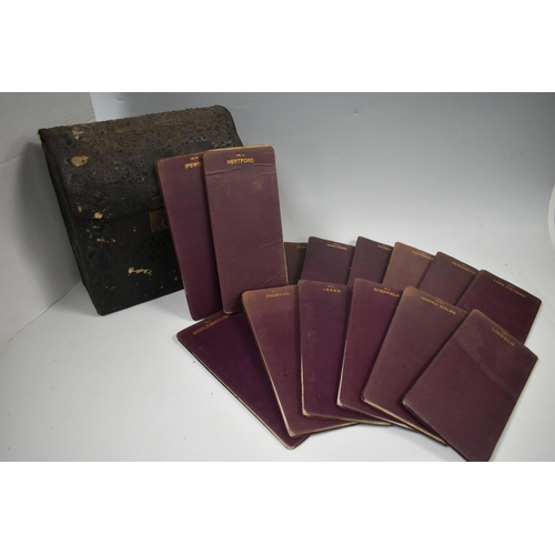 480 - ONE BOX OF VINTAGE MAPS AND ATLASES, to include a distressed leather case containing a set of G.W Ba... 