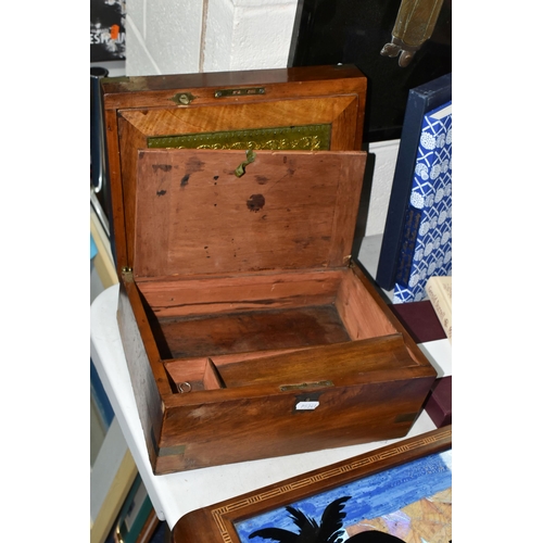 502 - A BRAZILIAN INLAID MAHOGANY BUTTERFLY WING TEA TRAY, decorated with geometrically reserved silhouett... 