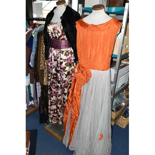 504 - TWENTY FOUR PIECES OF VINTAGE LADIES' AND CHILDREN'S CLOTHING, comprising five 1950's/60's evening d... 