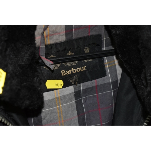 505 - A GROUP OF ELEVEN BARBOUR JACKETS AND GILETS, TOGETHER WITH THREE SCARVES, comprising a 'Burghley' g... 