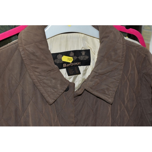 505 - A GROUP OF ELEVEN BARBOUR JACKETS AND GILETS, TOGETHER WITH THREE SCARVES, comprising a 'Burghley' g... 