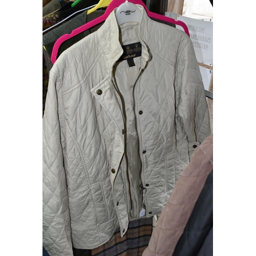 505 - A GROUP OF ELEVEN BARBOUR JACKETS AND GILETS, TOGETHER WITH THREE SCARVES, comprising a 'Burghley' g... 