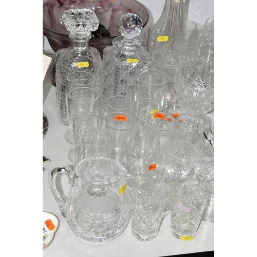 520 - A COLLECTION OF LOOSE GLASSWARE, including five decanters and stoppers, a Royal Brierley cut glass j... 