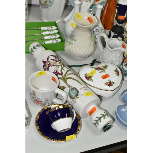 522 - A COLLECTION OF ASSORTED NAMED CERAMICS, including four pieces of Wedgwood pale blue jasperware and ... 