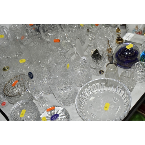 523 - A SMALL COLLECTION OF GLASSWARE, including Mdina and Royal Doulton paperweights, Tutbury Crystal dri... 