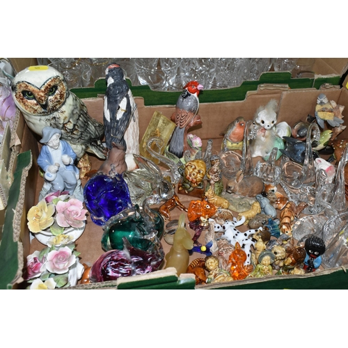 525 - FOUR BOXES OF ASSORTED CERAMICS AND GLASSWARE, including Wade Whimsies of Nursery Rhyme characters a... 