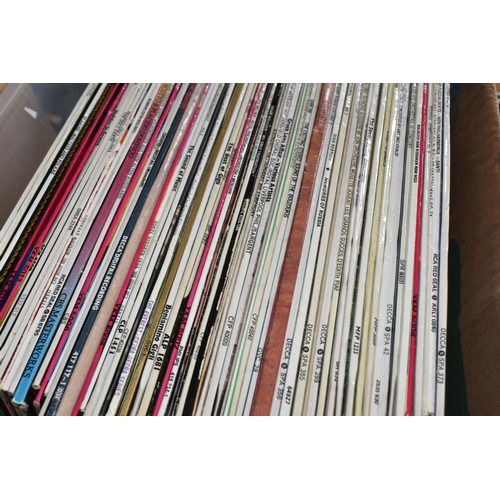 528 - FOUR BOXES AND LOOSE LPS AND PICTURES, the LPs to include classical, opera, musicals and easy listen... 