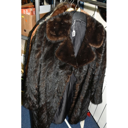 532 - FOUR LADIES' FUR COATS, A KARIMAFURS ASTRAKHAN COAT AND A SILMA CUIR BROWN LEATHER MEN'S THREE QUART... 