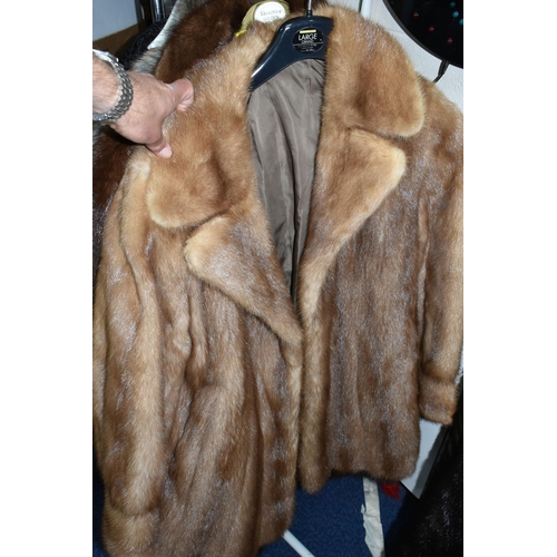 532 - FOUR LADIES' FUR COATS, A KARIMAFURS ASTRAKHAN COAT AND A SILMA CUIR BROWN LEATHER MEN'S THREE QUART... 