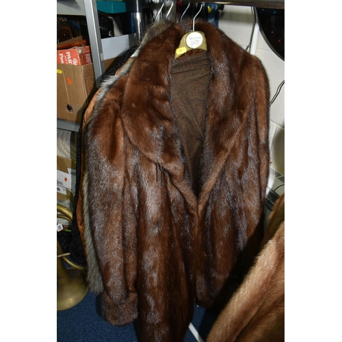 532 - FOUR LADIES' FUR COATS, A KARIMAFURS ASTRAKHAN COAT AND A SILMA CUIR BROWN LEATHER MEN'S THREE QUART... 