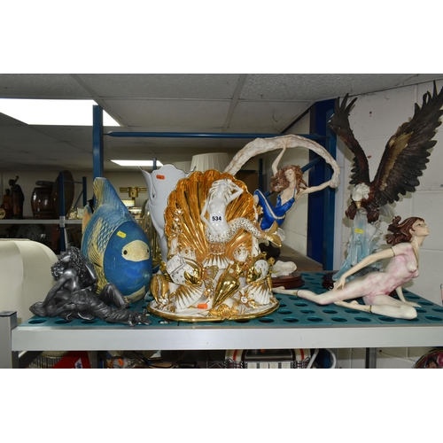 534 - A GROUP OF FIGURAL AND ANIMAL ORNAMENTS, including Capodimonte Mermaid a.f., a Capodimonte Santini L... 