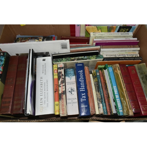 543 - FOUR BOXES OF BOOKS, LOCAL HISTORY BOOKLETS AND NEWSPAPER CLIPPINGS to include a large quantity of e... 