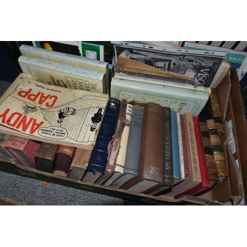 543 - FOUR BOXES OF BOOKS, LOCAL HISTORY BOOKLETS AND NEWSPAPER CLIPPINGS to include a large quantity of e... 