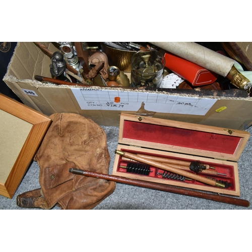 545 - FIVE BOXES AND LOOSE ASSORTED SUNDRY ITEMS AND PICTURES, to include a quantity of sporting trophies,... 