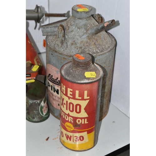 546 - A REDEX OIL AND FUEL ADDITIVE DISPENSER, with a Pink Paraffin can, small Castrol jug, Shell X-100 Oi... 