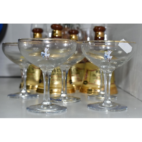 548 - A QUANTITY OF BRANDED BAR WARE to include five Babycham glasses, two Tia Maria glasses, four Royal N... 