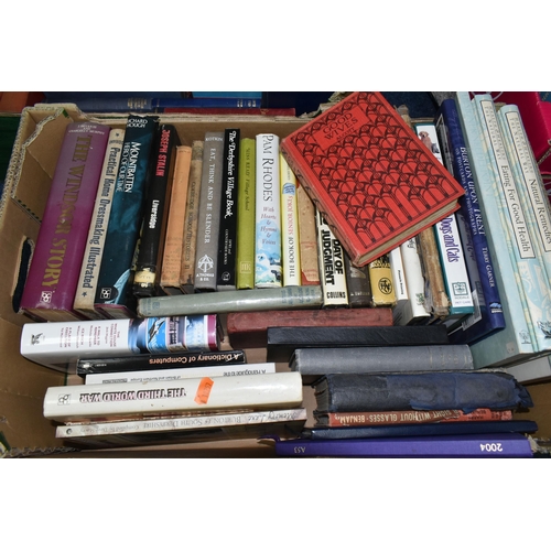 550 - FIVE BOXES OF ASSORTED BOOKS, to include a large quantity of reference, history, local interest, rel... 