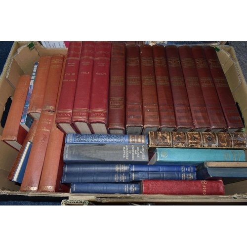 550 - FIVE BOXES OF ASSORTED BOOKS, to include a large quantity of reference, history, local interest, rel... 