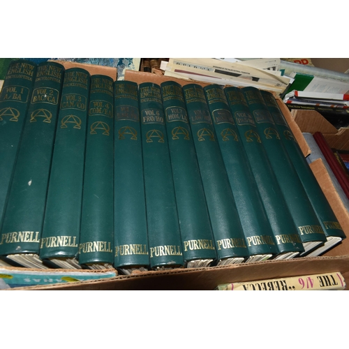 556 - SIX BOXES OF MOSTLY HARDBACK BOOKS, to include five volumes of 'The Handbook of British Birds' by H.... 